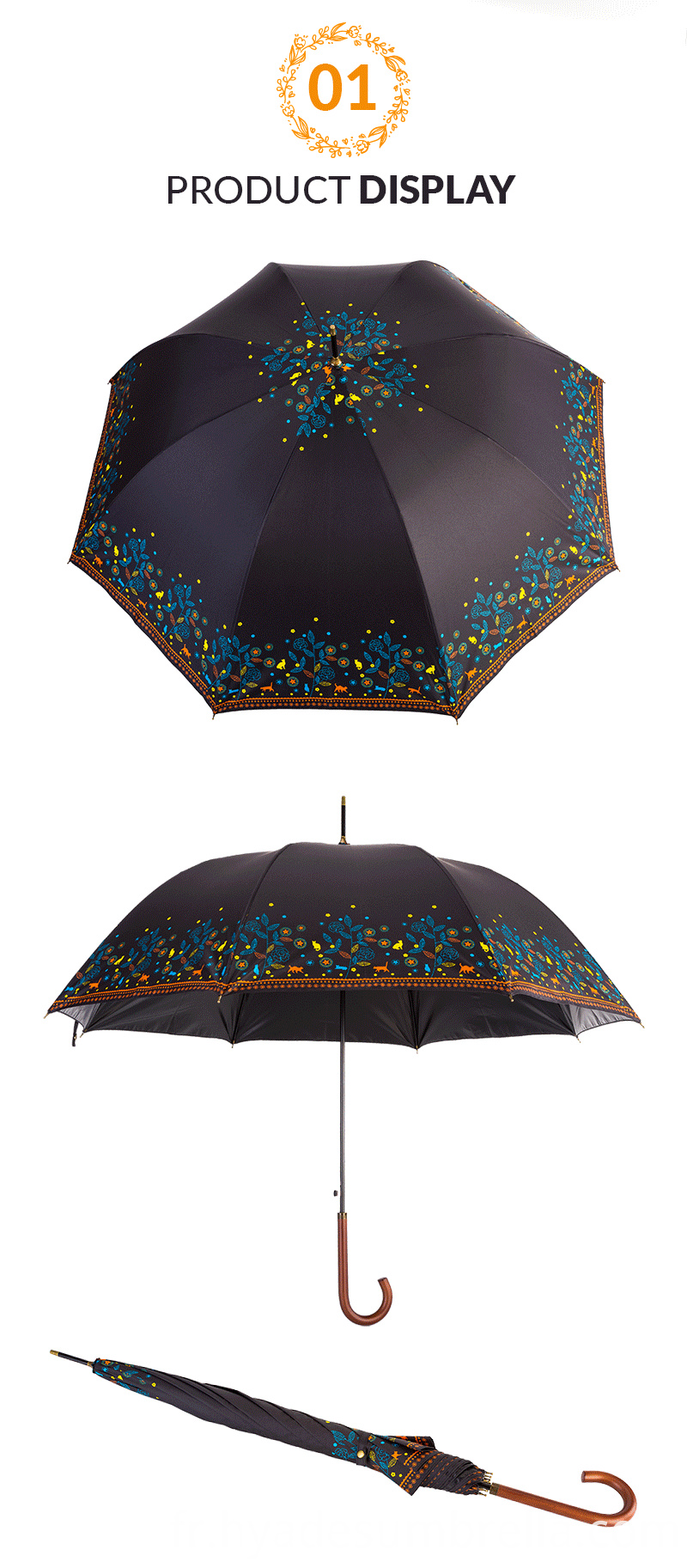 Womens chat et chien impression auto droite parapluie ouvert Womens Cat And Dog Print Auto Open Straight Umbrella